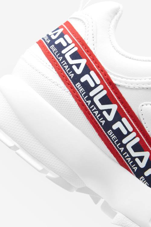 Premium Logo Tape Zapatillas Fila Disruptor 2 Hombre Blancas Azul Marino Rojas | Fila593RZ