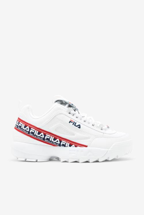 Premium Logo Tape Zapatillas Fila Disruptor 2 Hombre Blancas Azul Marino Rojas | Fila593RZ