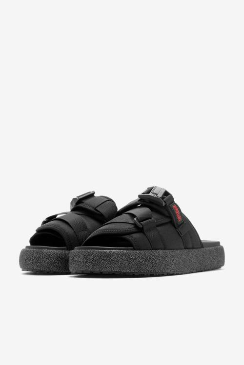 Sandalias de Diapositivas Fila Atlas Hombre Negras Rojas | Fila428MQ