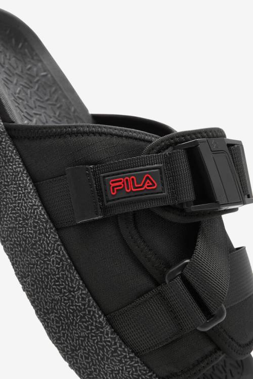 Sandalias de Diapositivas Fila Atlas Hombre Negras Rojas | Fila428MQ