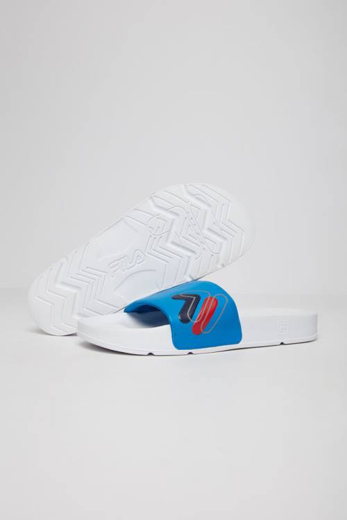 Sandalias de Diapositivas Fila Drifter Double F Hombre Azul Marino Azules Blancas | Fila603JW