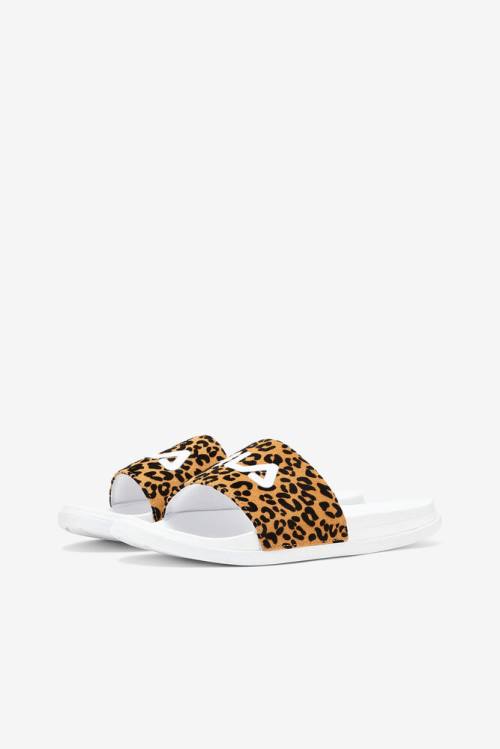 Sandalias de Diapositivas Fila Drifter Luxe Wild Mujer Blancas Leopardo | Fila382WR