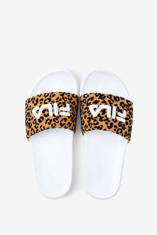 Sandalias de Diapositivas Fila Drifter Luxe Wild Mujer Blancas Leopardo | Fila382WR