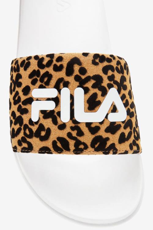 Sandalias de Diapositivas Fila Drifter Luxe Wild Mujer Blancas Leopardo | Fila382WR