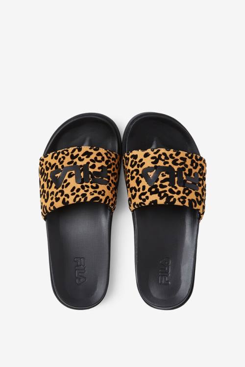 Sandalias de Diapositivas Fila Drifter Luxe Wild Mujer Negras Leopardo | Fila479IE