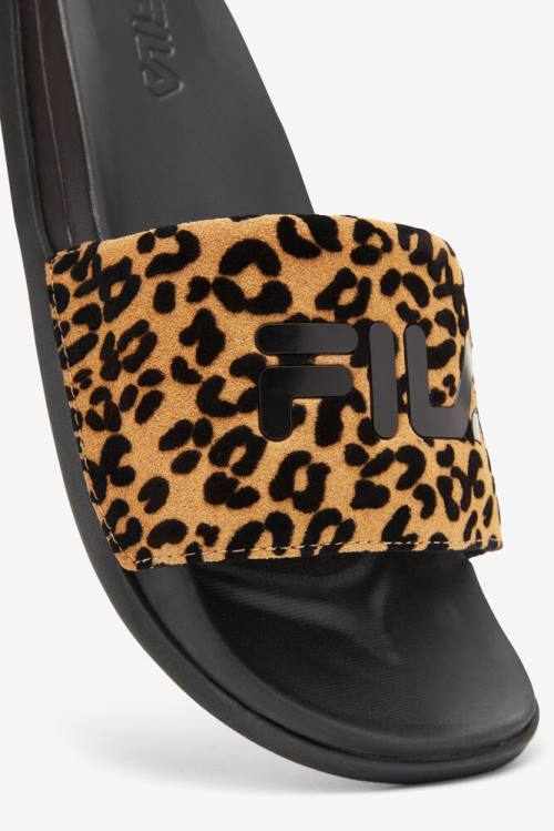 Sandalias de Diapositivas Fila Drifter Luxe Wild Mujer Negras Leopardo | Fila479IE