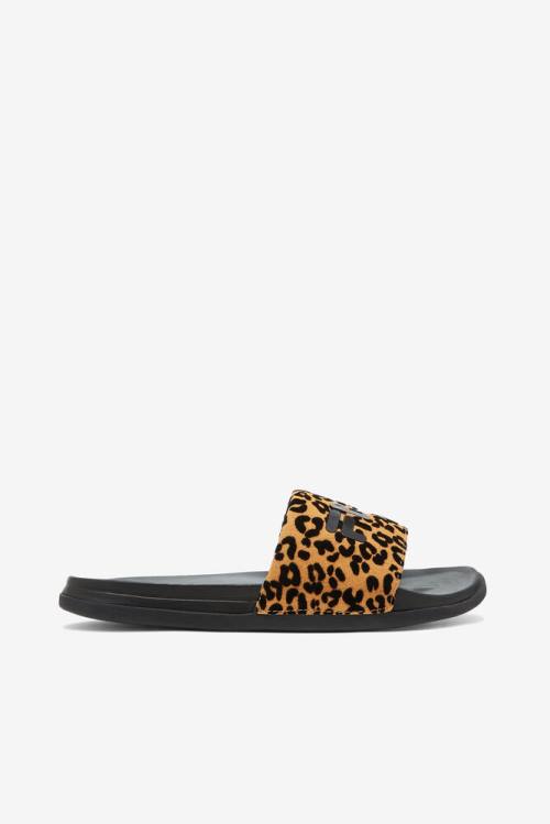 Sandalias de Diapositivas Fila Drifter Luxe Wild Mujer Negras Leopardo | Fila479IE