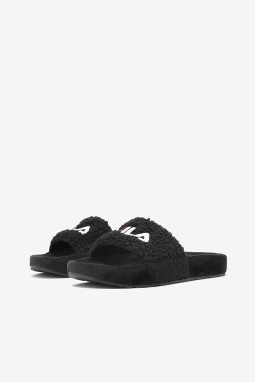 Sandalias de Diapositivas Fila Fuzzy Drifter Mujer Negras Rojas Blancas | Fila450JO