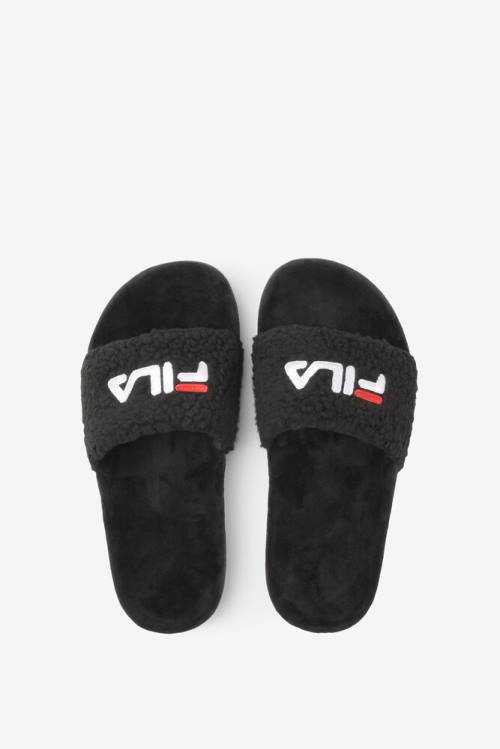 Sandalias de Diapositivas Fila Fuzzy Drifter Mujer Negras Rojas Blancas | Fila450JO