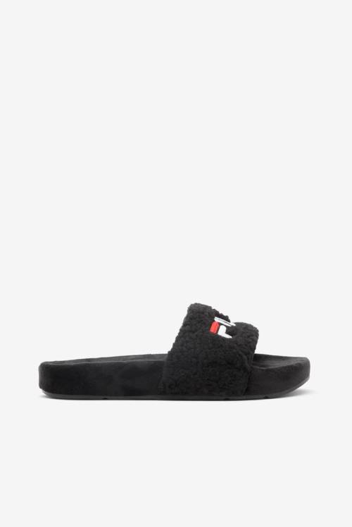 Sandalias de Diapositivas Fila Fuzzy Drifter Mujer Negras Rojas Blancas | Fila450JO