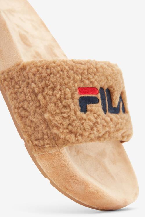 Sandalias de Diapositivas Fila Fuzzy Drifter Mujer Beige | Fila579SB