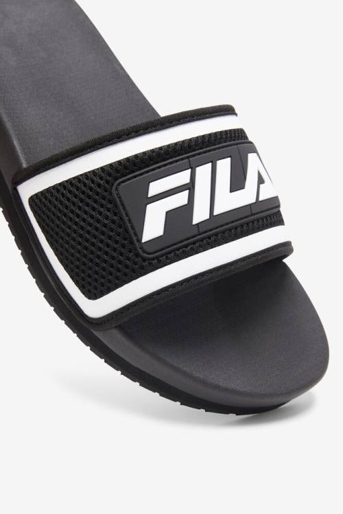 Sandalias de Diapositivas Fila Lunar Hombre Negras Blancas | Fila250YS