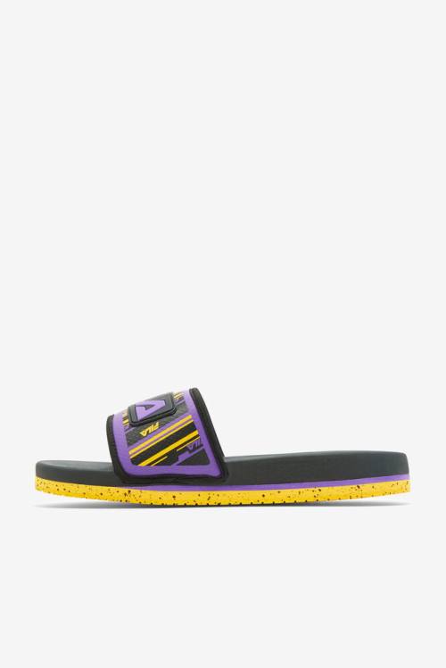 Sandalias de Diapositivas Fila Lunar Hombre Negras Doradas Moradas | Fila586ZP