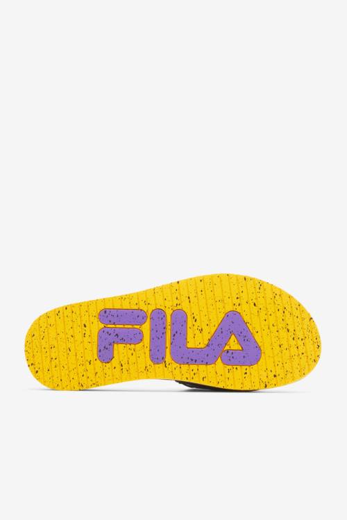 Sandalias de Diapositivas Fila Lunar Hombre Negras Doradas Moradas | Fila586ZP