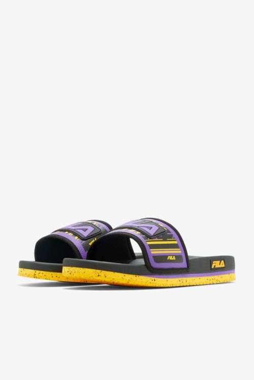 Sandalias de Diapositivas Fila Lunar Hombre Negras Doradas Moradas | Fila586ZP