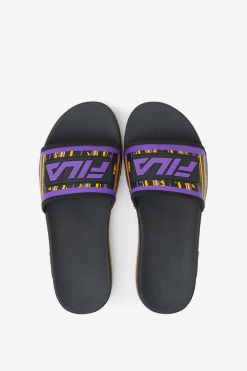 Sandalias de Diapositivas Fila Lunar Hombre Negras Doradas Moradas | Fila586ZP