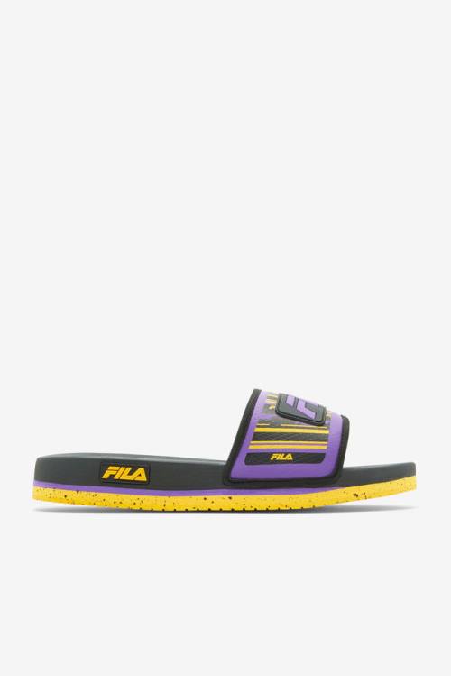 Sandalias de Diapositivas Fila Lunar Hombre Negras Doradas Moradas | Fila586ZP