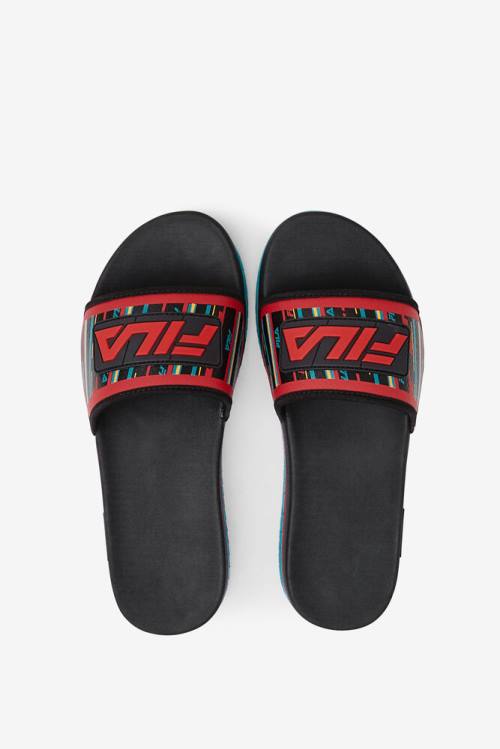 Sandalias de Diapositivas Fila Lunar Hombre Negras Turquesa Rojas | Fila859FL