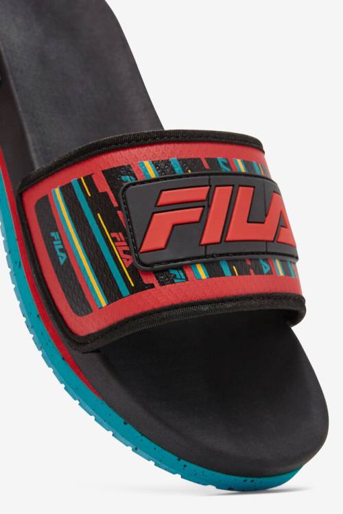 Sandalias de Diapositivas Fila Lunar Hombre Negras Turquesa Rojas | Fila859FL