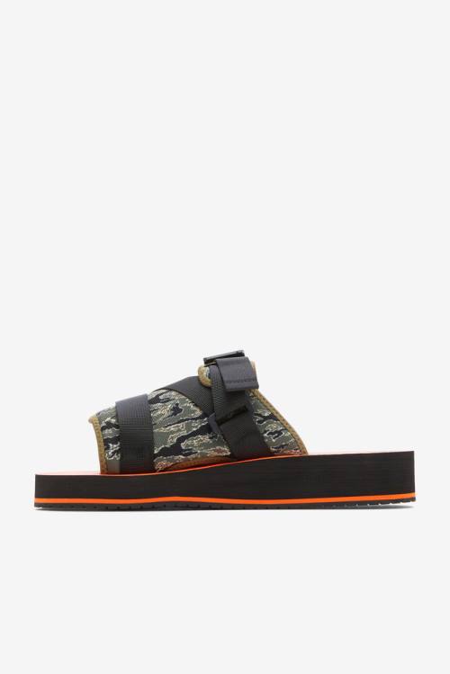 Sandalias de Diapositivas Fila Sol-slide V2 Camo Hombre Negras Verde Oliva | Fila093LV