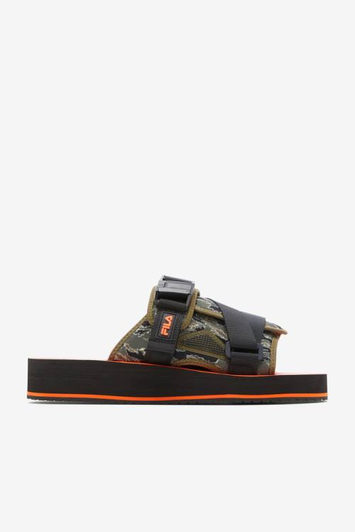 Sandalias de Diapositivas Fila Sol-slide V2 Camo Hombre Negras Verde Oliva | Fila093LV