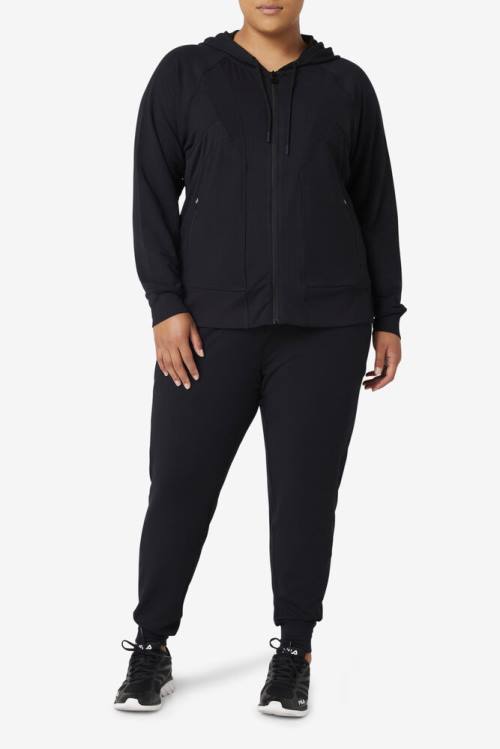 Sudadera Con Capucha Fila Fi-lux Texture Full Zip Mujer Negras | Fila169YR