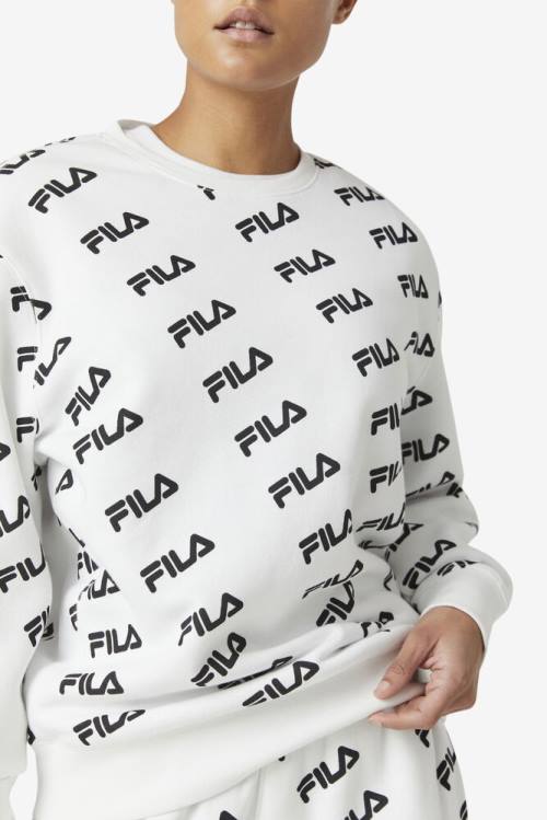 Sudaderas Fila Diagonal Logo Crew Mujer Blancas Negras | Fila348CJ