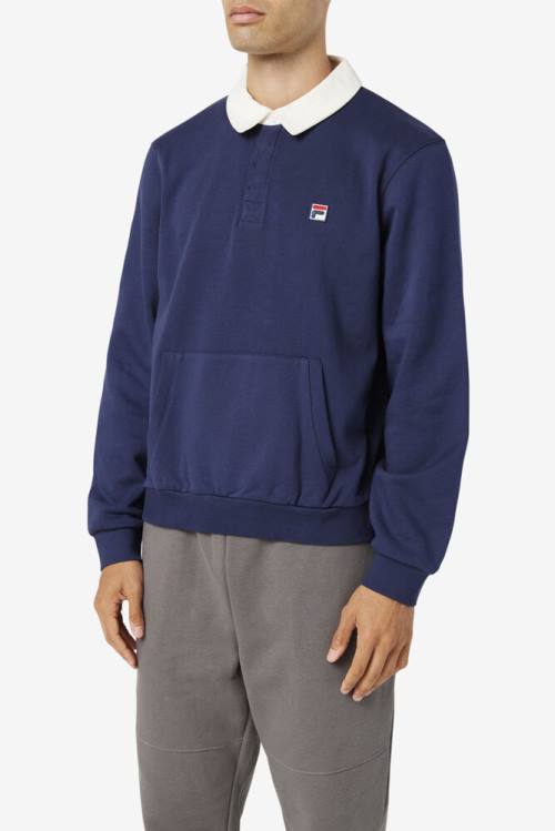 Sudaderas Fila Edison Fleece Rugby Hombre Azul Marino Blancas | Fila051LF