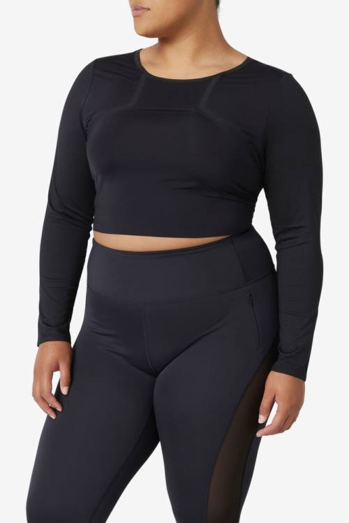 Top Deportivo Fila Uplift Long Sleeve Crop Mujer Negras | Fila234WV