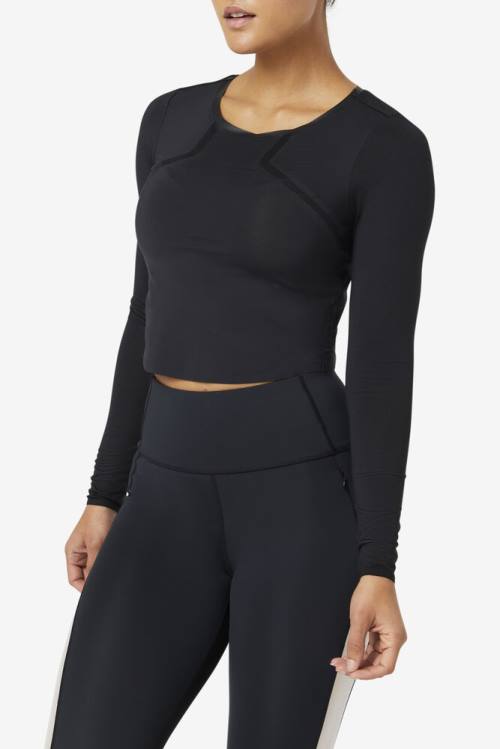 Top Deportivo Fila Uplift Long Sleeve Crop Mujer Negras | Fila769FS