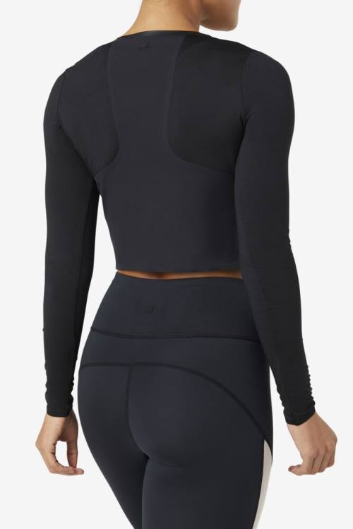 Top Deportivo Fila Uplift Long Sleeve Crop Mujer Negras | Fila769FS