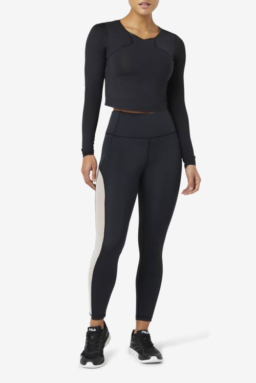 Top Deportivo Fila Uplift Long Sleeve Crop Mujer Negras | Fila769FS