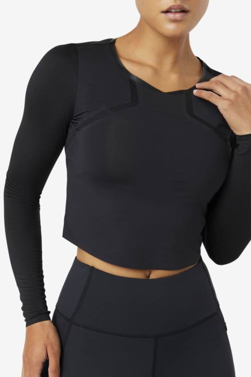 Top Deportivo Fila Uplift Long Sleeve Crop Mujer Negras | Fila769FS