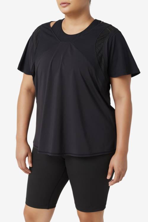 Top Deportivo Fila Uplift Textured Sleeve Mujer Negras | Fila061CE