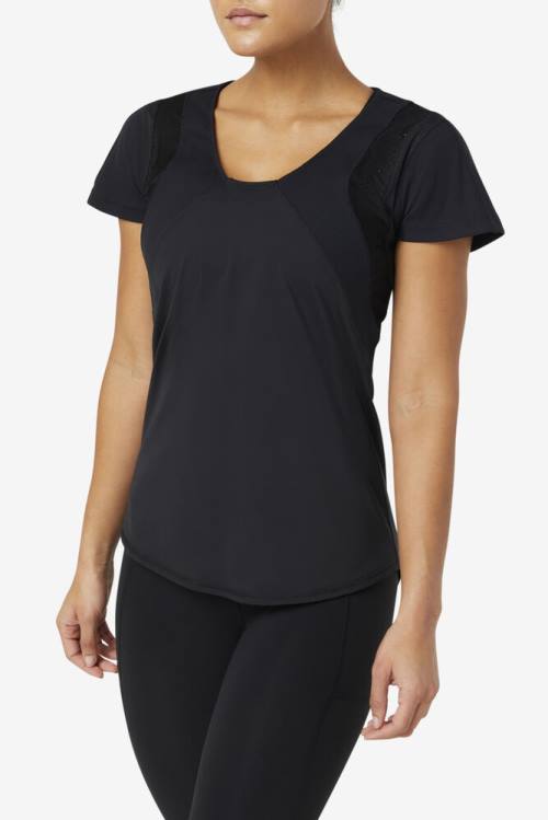 Top Deportivo Fila Uplift Textured Sleeve Mujer Negras | Fila204WK