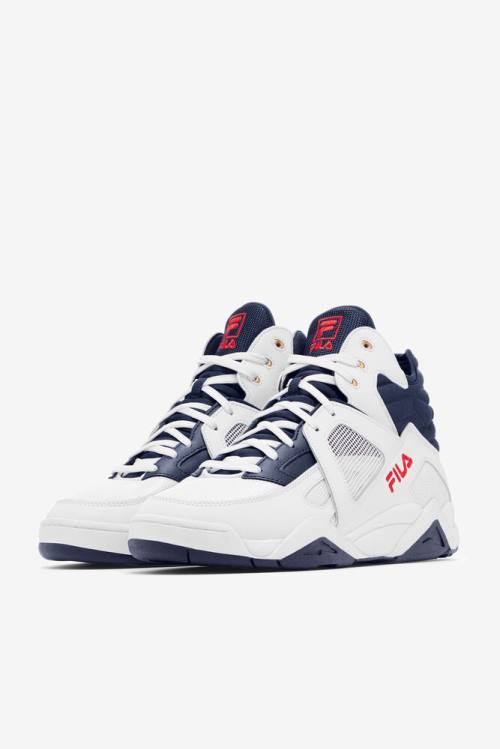 Zapatillas Baloncesto Fila Cage Mid Hombre Blancas Rojas Azules | Fila519XC