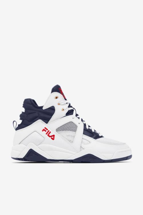 Zapatillas Baloncesto Fila Cage Mid Hombre Blancas Rojas Azules | Fila519XC