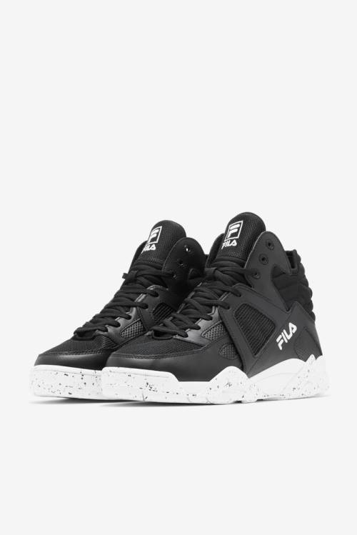 Zapatillas Baloncesto Fila Cage Mid Hombre Negras Blancas | Fila759NF